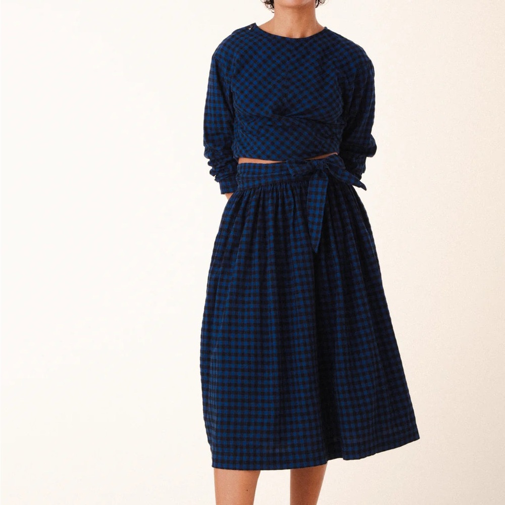 Prairie Underground Navy and Black Plaid Midi Skirt